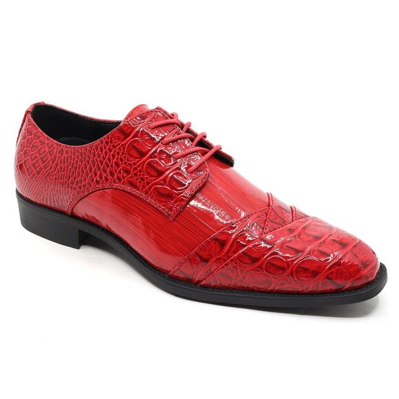 Red Men's Formal Alligator Print Folded Cap Toe Oxford Lace up Dress Shoes - Picture 1 of 1